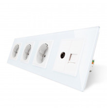 Розетка четырехместная комбинированная Силовая Интернет ТВ белый стекло Livolo (VL-C7C3EU1C1V-11)