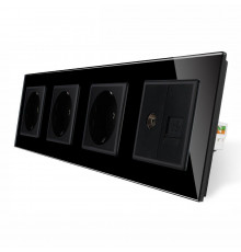Розетка четырехместная комбинированная Силовая Интернет ТВ черный стекло Livolo (VL-C7C3EU1C1V-12)