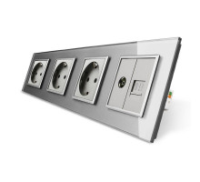 Розетка четырехместная комбинированная Силовая Интернет ТВ серый стекло Livolo (VL-C7C3EU1C1V-15)