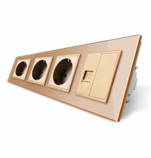 Розетка четырехместная комбинированная Силовая Интернет золото стекло Livolo (VL-C7C3EU1CK0-13)