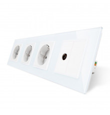 Розетка четырехместная комбинированная Силовая ТВ белый стекло Livolo (VL-C7C3EU1VK0-11)