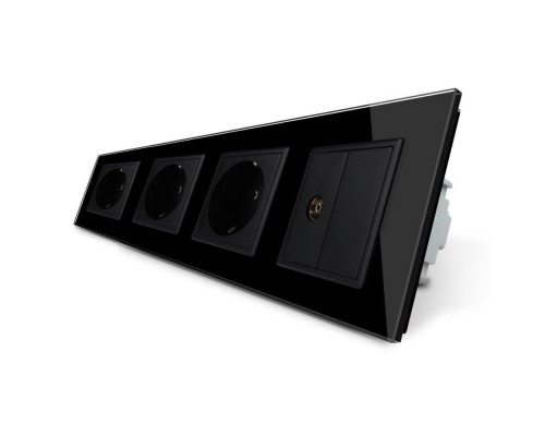 Розетка четырехместная комбинированная Силовая ТВ черный стекло Livolo (VL-C7C3EU1VK0-12)