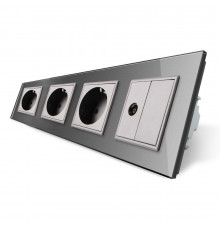 Розетка четырехместная комбинированная Силовая ТВ серый стекло Livolo (VL-C7C3EU1VK0-15)
