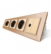 Розетка четырехместная комбинированная Силовая ТВ золото стекло Livolo (VL-C7C3EU1VK0-13)