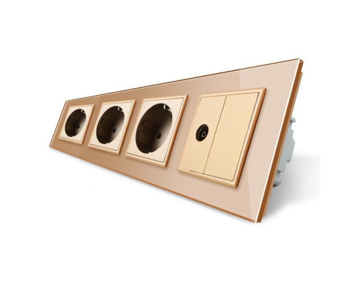 Розетка четырехместная комбинированная Силовая ТВ золото стекло Livolo (VL-C7C3EU1VK0-13)