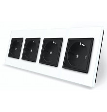 Розетка четырехместная с заземлением белый черный стекло Livolo (VL-C7C4EU-11/12)