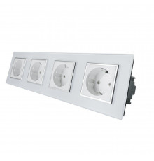 Розетка четырехместная с заземлением белый хром стекло Livolo (VL-C7C4EU-11C)