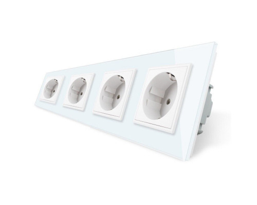 Розетка четырехместная с заземлением белый стекло Livolo (VL-C7C4EU-11)