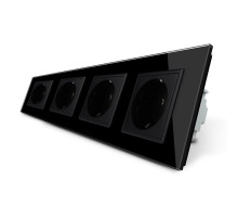 Розетка четырехместная с заземлением черный стекло Livolo (VL-C7C4EU-12)