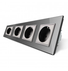 Розетка четырехместная с заземлением серый стекло Livolo (VL-C7C4EU-15)