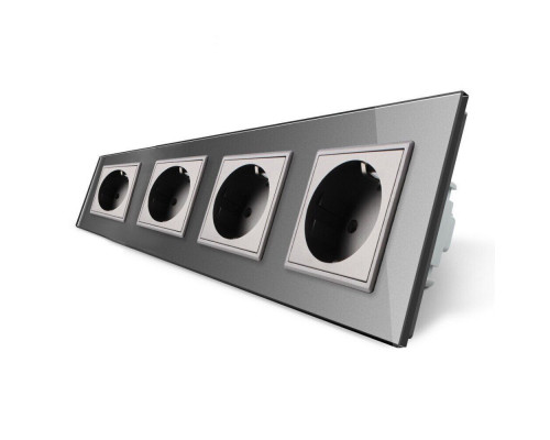 Розетка четырехместная с заземлением серый стекло Livolo (VL-C7C4EU-15)