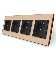 Розетка четырехместная с заземлением золото черный Livolo (VL-C7C4EU-13/12)