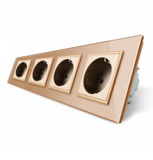 Розетка четырехместная с заземлением золото стекло Livolo (VL-C7C4EU-13)