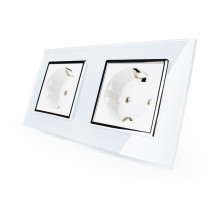 Розетка двойная с заземлением белый хром стекло Livolo (VL-C7C2EU-11C)
