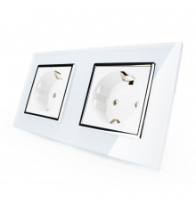 Розетка двойная с заземлением белый хром стекло Livolo (VL-C7C2EU-11C)