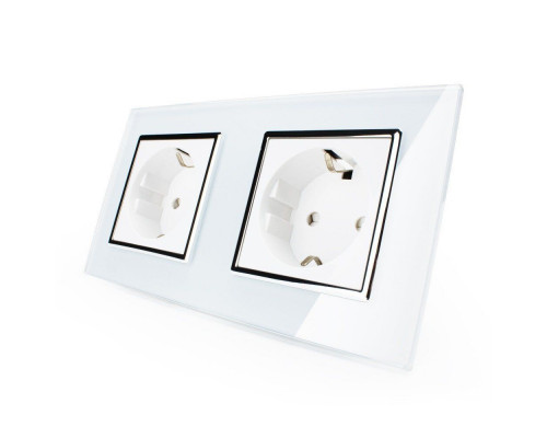 Розетка двойная с заземлением белый хром стекло Livolo (VL-C7C2EU-11C)