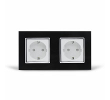 Розетка двойная с заземлением черный белый хром стекло Livolo (VL-C7C2EU-12/11C)