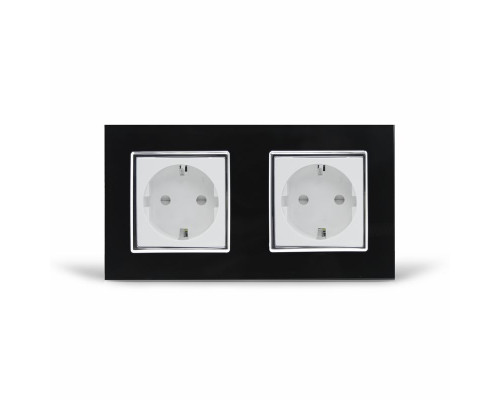 Розетка двойная с заземлением черный белый хром стекло Livolo (VL-C7C2EU-12/11C)