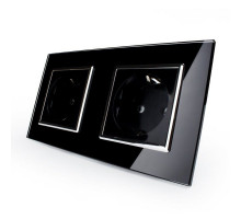 Розетка двойная с заземлением черный хром стекло Livolo (VL-C7C2EU-11C)