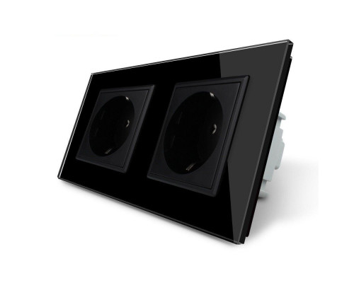 Розетка двойная с заземлением черный стекло Livolo (VL-C7C2EU-12)