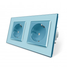 Розетка двойная с заземлением голубой стекло Livolo (VL-C7C2EU-19)