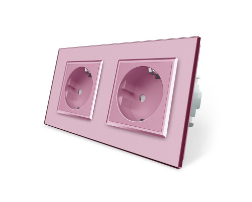 Розетка двойная с заземлением розовый стекло Livolo (VL-C7C2EU-17)