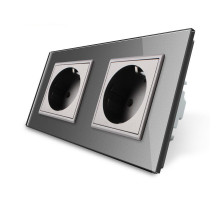 Розетка двойная с заземлением серый стекло Livolo (VL-C7C2EU-15)