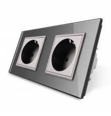 Розетка двойная с заземлением серый стекло Livolo (VL-C7C2EU-15)