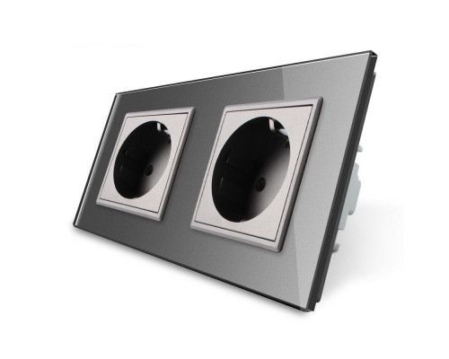 Розетка двойная с заземлением серый стекло Livolo (VL-C7C2EU-15)