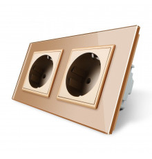 Розетка двойная с заземлением золото стекло Livolo (VL-C7C2EU-13)