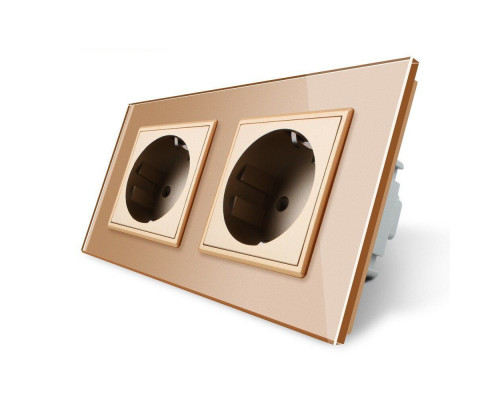 Розетка двойная с заземлением золото стекло Livolo (VL-C7C2EU-13)