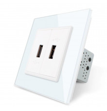 Розетка двойная USB с блоком питания белый стекло Livolo (VL-C792U-11)