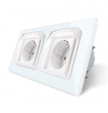Розетка двойная влагозащищенная с крышкой белый стекло Livolo (VL-C7C2EUWF-11)