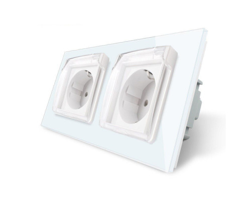 Розетка двойная влагозащищенная с крышкой белый стекло Livolo (VL-C7C2EUWF-11)
