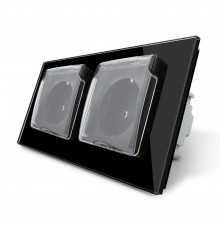 Розетка двойная влагозащищенная с крышкой черный стекло Livolo (VL-C7C2EUWF-12)