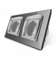 Розетка двойная влагозащищенная с крышкой серый стекло Livolo (VL-C7C2EUWF-15)