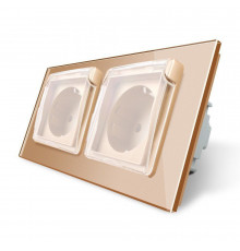 Розетка двойная влагозащищенная с крышкой золото стекло Livolo (VL-C7C2EUWF-13)