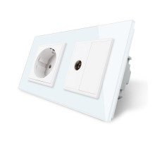 Розетка двухместная комбинированная бытовая и телевизионная белый стекло Livolo (VL-C7C1EU1VK0-11)