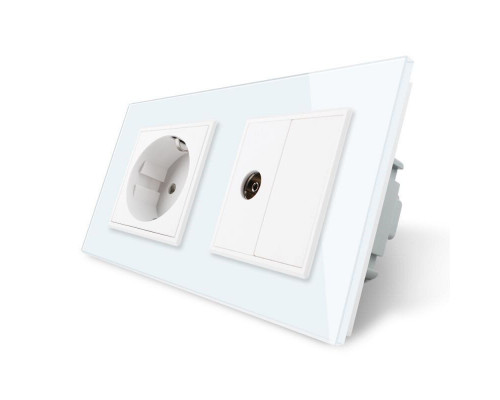 Розетка двухместная комбинированная бытовая и телевизионная белый стекло Livolo (VL-C7C1EU1VK0-11)