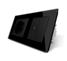 Розетка двухместная комбинированная бытовая и телевизионная черный стекло Livolo (VL-C7C1EU1VK0-12)