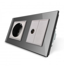 Розетка двухместная комбинированная бытовая и телевизионная серый стекло Livolo (VL-C7C1EU1VK0-15)