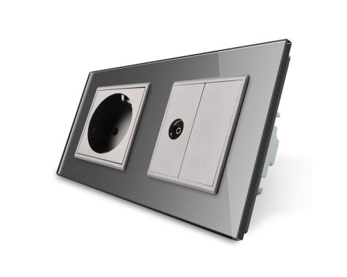 Розетка двухместная комбинированная бытовая и телевизионная серый стекло Livolo (VL-C7C1EU1VK0-15)