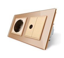 Розетка двухместная комбинированная бытовая и телевизионная золото стекло Livolo (VL-C7C1EU1VK0-13)