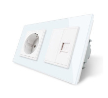 Розетка двухместная комбинированная Силовая Интернет белый стекло Livolo (VL-C7C1EUK01C-11)