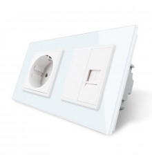 Розетка двухместная комбинированная Силовая Интернет белый стекло Livolo (VL-C7C1EUK01C-11)