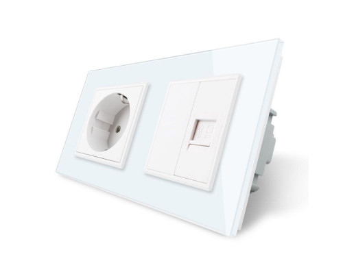 Розетка двухместная комбинированная Силовая Интернет белый стекло Livolo (VL-C7C1EUK01C-11)