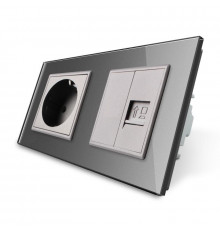 Розетка двухместная комбинированная Силовая Интернет серый стекло Livolo (VL-C7C1EUK01C-15)