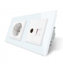 Розетка двухместная комбинированная Силовая Интернет ТВ белый стекло Livolo (VL-C7C1EU1V1C-11)