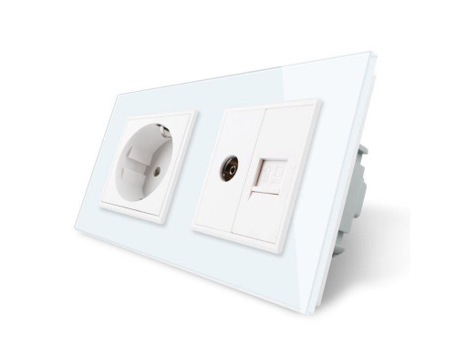 Розетка двухместная комбинированная Силовая Интернет ТВ белый стекло Livolo (VL-C7C1EU1V1C-11)
