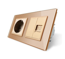 Розетка двухместная комбинированная Силовая Интернет золото стекло Livolo (VL-C7C1EUK01C-13)